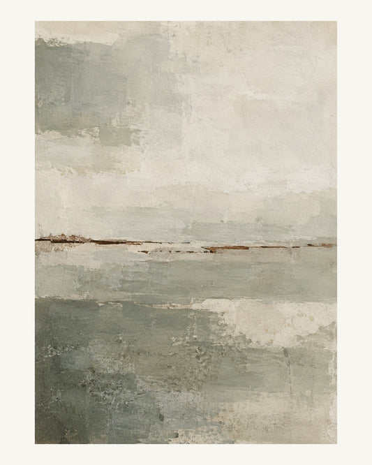 Salviagrå och elfenbensvita lager med ett tunt brutet brunt streck. Format 40 × 50 cm med ljus marginal.