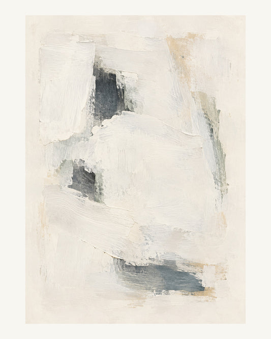 Breda, överlappande kalkvita fält döljer delar av ett dovt grått underlager. Format 40 × 50 cm med ljus marginal.