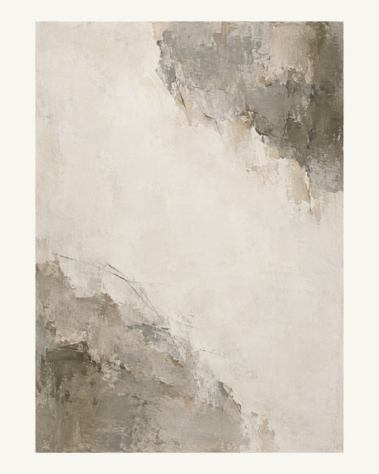 Två ljusgrå färgpartier hålls isär av ett stort kalkvitt mellanrum. Format 40 × 50 cm med ljus marginal.