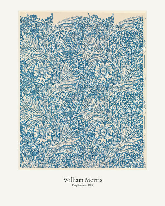 Ringblomma av William Morris. Konstposter med ljus marginal och diskret verktext. 40 × 50 cm.