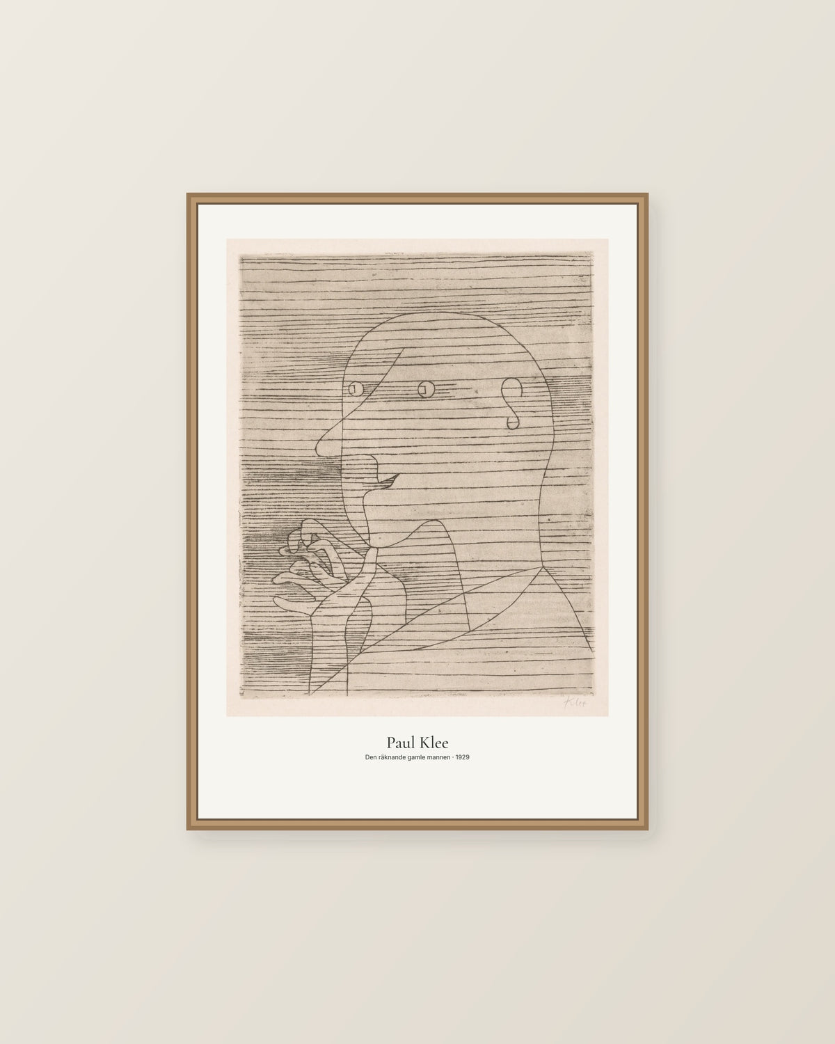 Den räknande gamle mannen av Paul Klee. Konstposter med ljus marginal och diskret verktext. Illustrerad inramningsvy. Ram ingår inte.