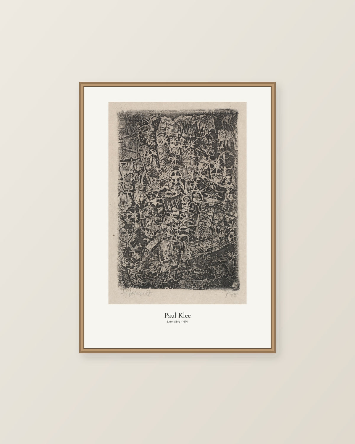 Liten värld av Paul Klee. Konstposter med ljus marginal och diskret verktext. Illustrerad inramningsvy. Ram ingår inte.