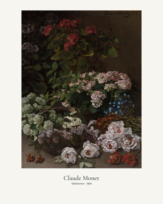 Vårblommor av Claude Monet. Konstposter med ljus marginal och diskret verktext. 40 × 50 cm.