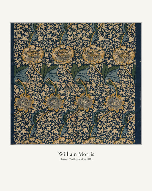 Kennet av William Morris. Konstposter med ljus marginal och diskret verktext. 40 × 50 cm.