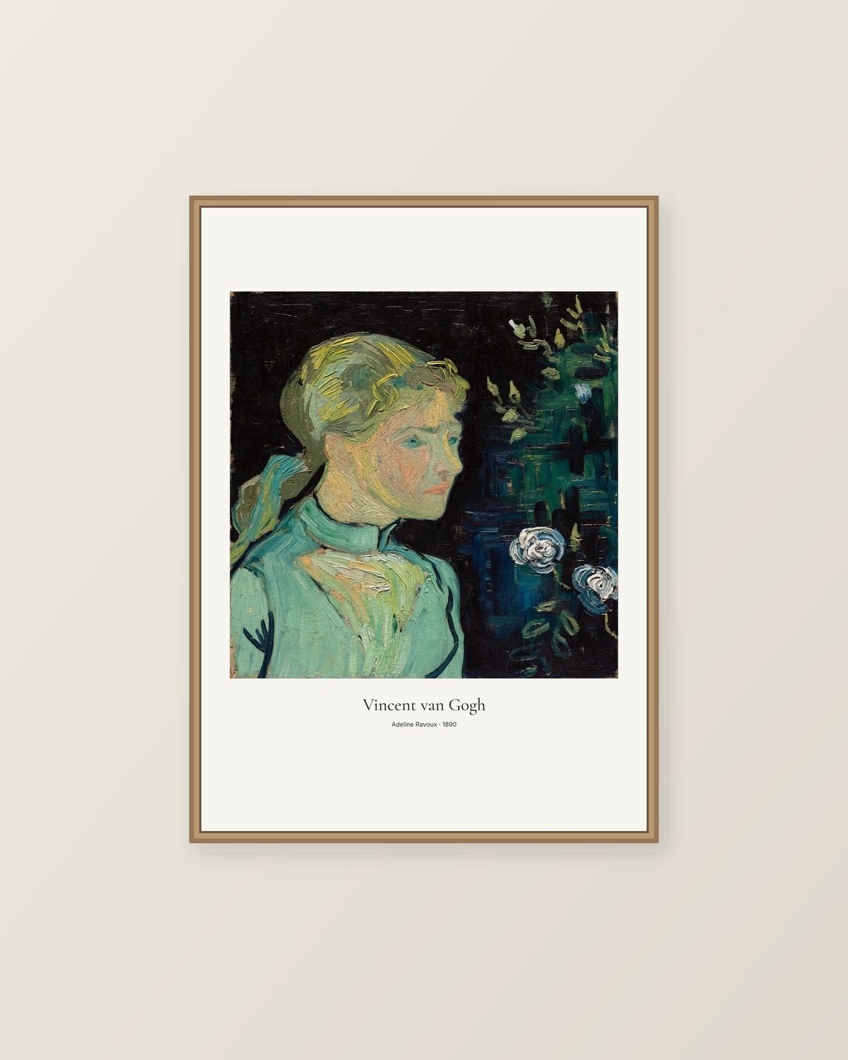 Adeline Ravoux av Vincent van Gogh. Konstposter med ljus marginal och diskret verktext. Illustrerad inramningsvy. Ram ingår inte.