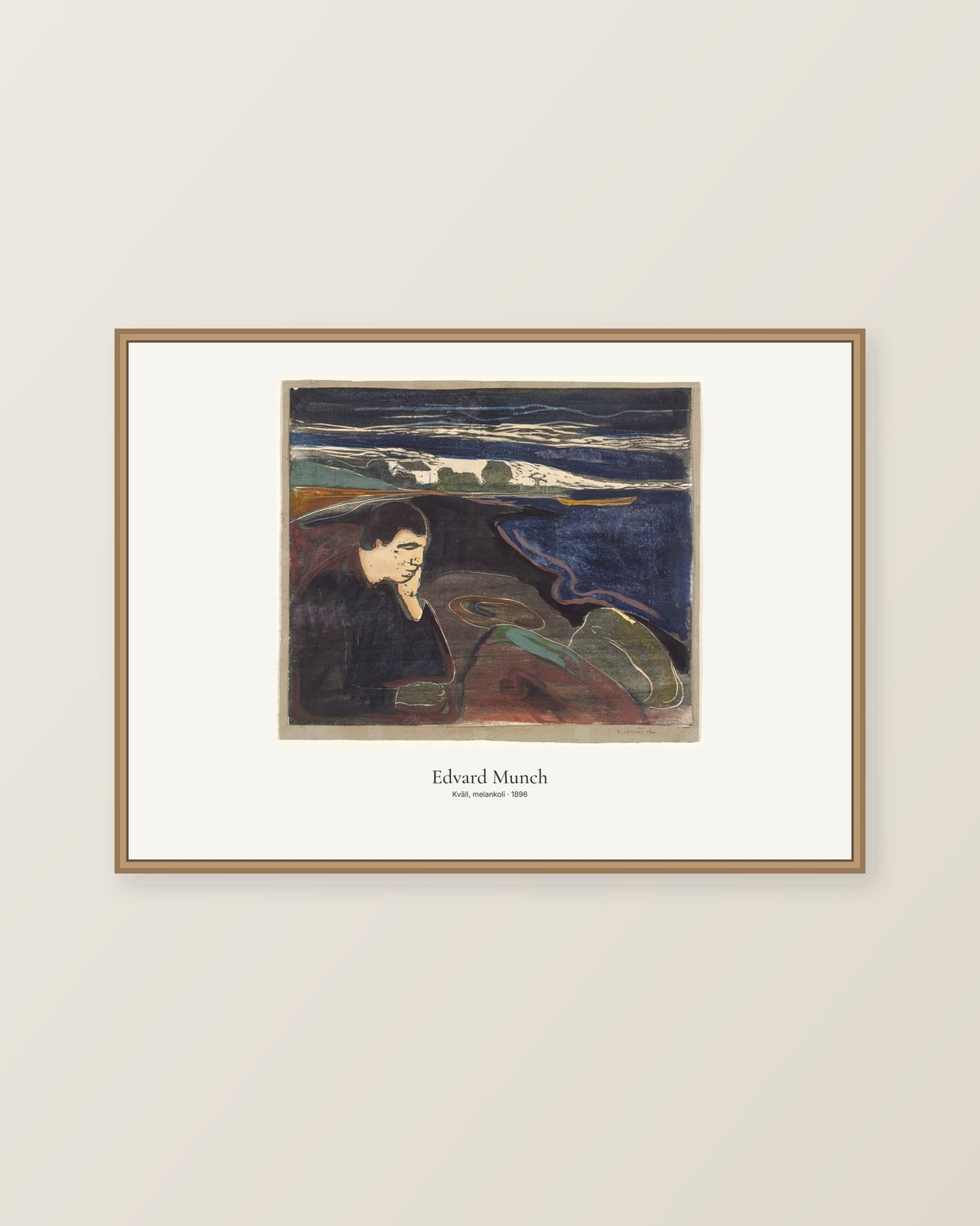 Kväll, melankoli av Edvard Munch. Konstposter med ljus marginal och diskret verktext. Illustrerad inramningsvy. Ram ingår inte.