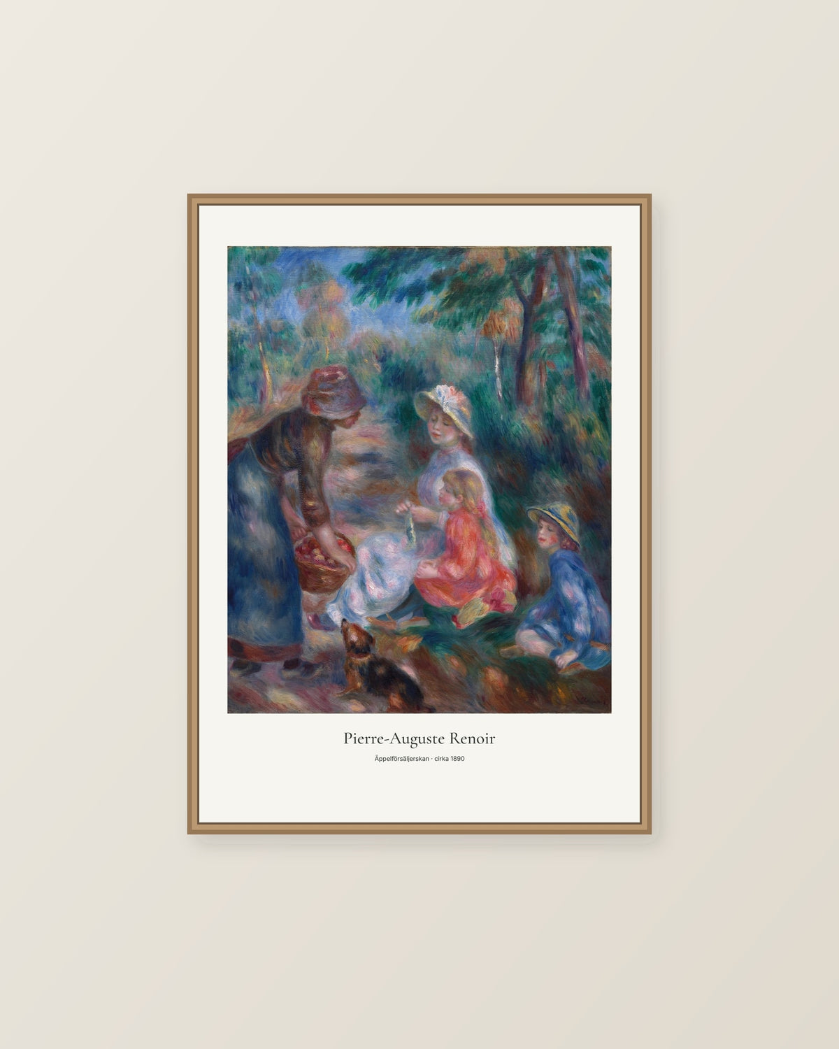 Äppelförsäljerskan av Pierre-Auguste Renoir. Konstposter med ljus marginal och diskret verktext. Illustrerad inramningsvy. Ram ingår inte.