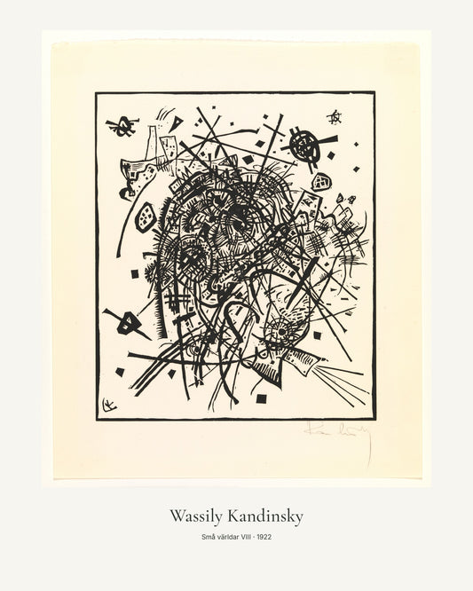 Små världar VIII av Wassily Kandinsky. Konstposter med ljus marginal och diskret verktext. 40 × 50 cm.