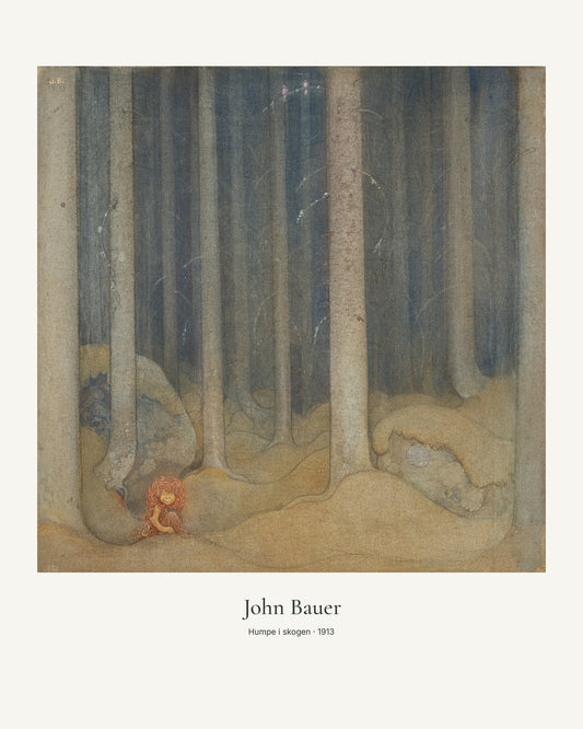 Humpe i skogen av John Bauer. Konstposter med ljus marginal och diskret verktext. 40 × 50 cm.