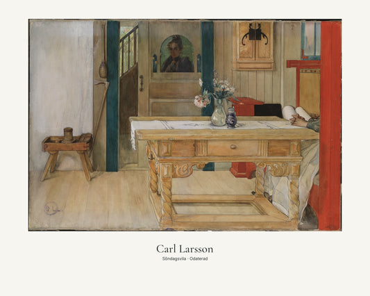 Söndagsvila av Carl Larsson. Konstposter med ljus marginal och diskret verktext. 40 × 50 cm.