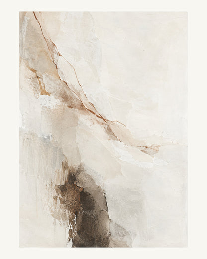 Varmvita lager med kanelbruna sömmar och en mörk jordfärgad accent. Format 40 × 50 cm med ljus marginal.