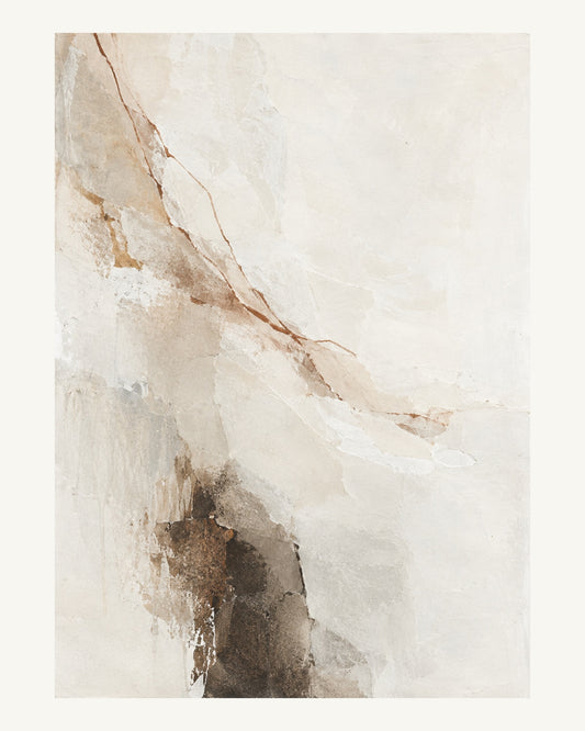 Varmvita lager med kanelbruna sömmar och en mörk jordfärgad accent. Format 40 × 50 cm med ljus marginal.