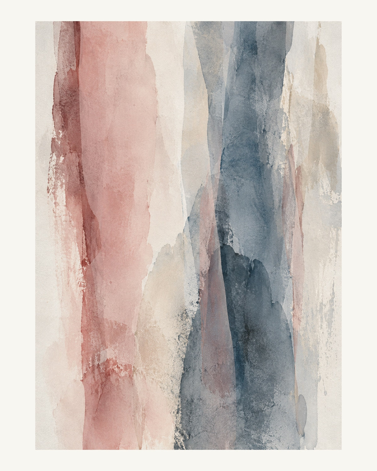 Smala vattenlika skikt av rosa, gråblått och grädde. Format 40 × 50 cm med ljus marginal.