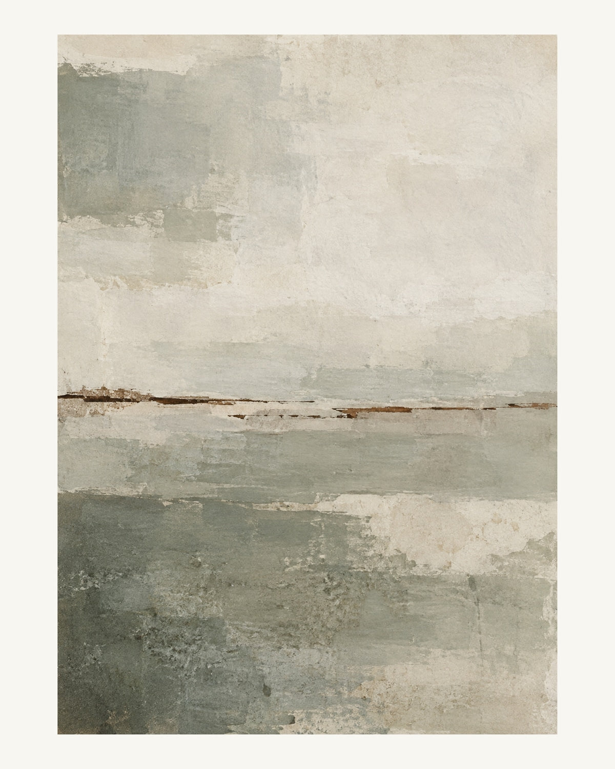 Salviagrå och elfenbensvita lager med ett tunt brutet brunt streck. Format 40 × 50 cm med ljus marginal.