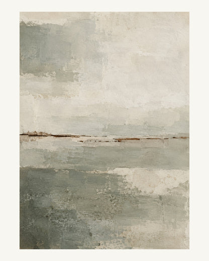 Salviagrå och elfenbensvita lager med ett tunt brutet brunt streck. Format 40 × 50 cm med ljus marginal.