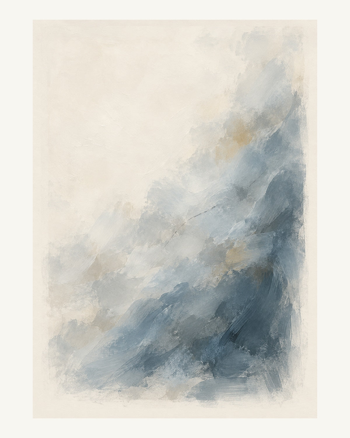 Ett blågrått dis löser upp sig i en stor ljus yta. Format 40 × 50 cm med ljus marginal.