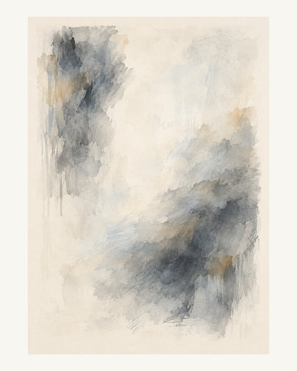 En ljus öppning mellan två mjuka grå färgmassor skapar djup. Format 40 × 50 cm med ljus marginal.
