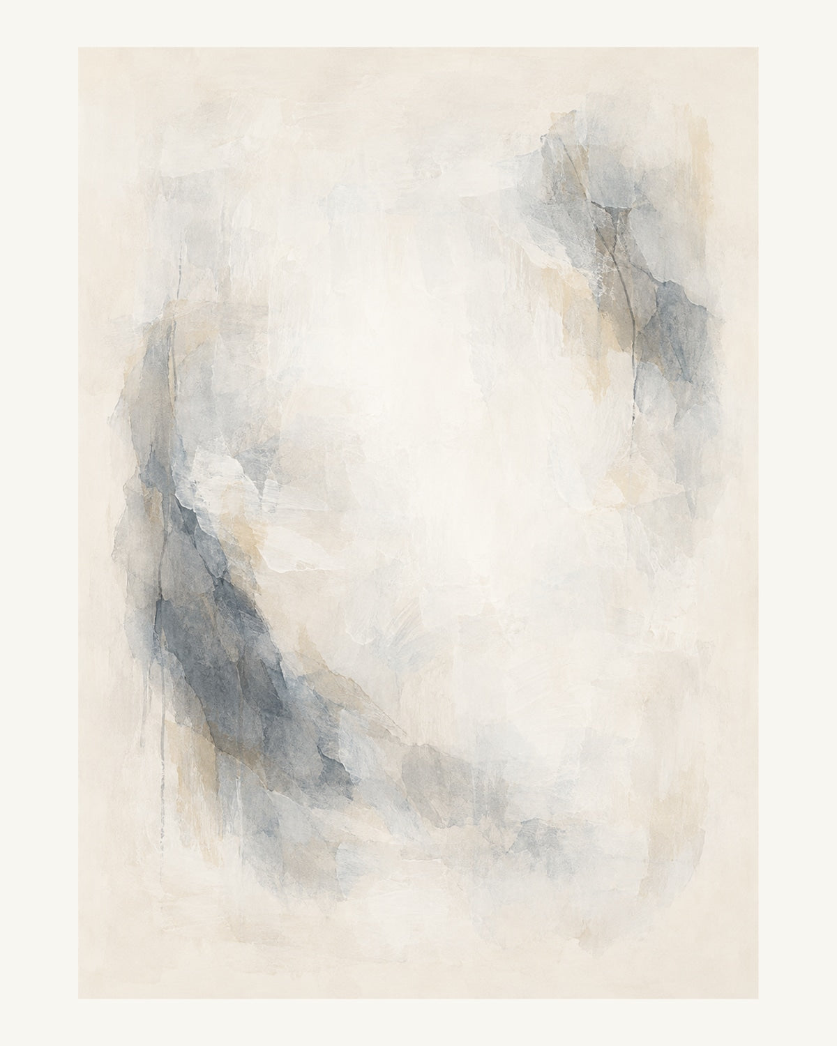 En nästan försvunnen kontur vilar i en ljus dimyta. Format 40 × 50 cm med ljus marginal.