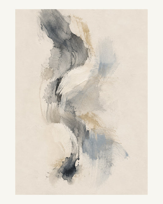 Ett flytande bläckspår bryts upp i flera ojämna avsnitt. Format 40 × 50 cm med ljus marginal.