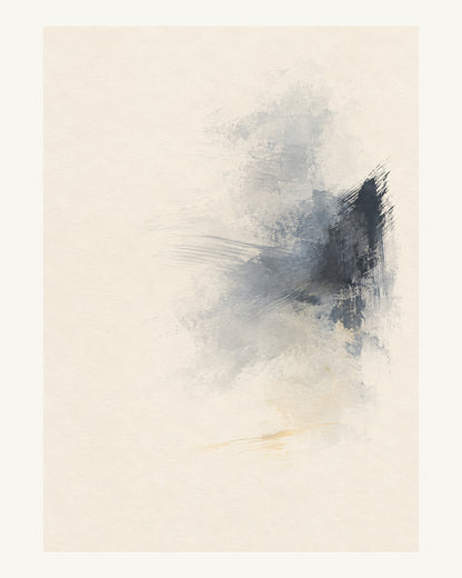 Ett mjukt utgnuggat bläckfält behåller en enda tydlig kant. Format 40 × 50 cm med ljus marginal.