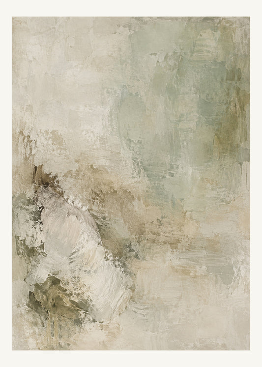En tunn celadongrön färgslöja balanseras av ett tätare kalkvitt parti och svaga umbraskiftningar.