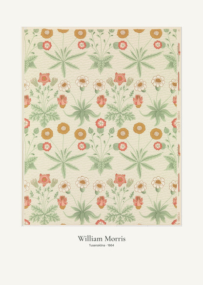 Tusensköna av William Morris. Konstposter med ljus marginal och diskret verktext. 50 × 70 cm.