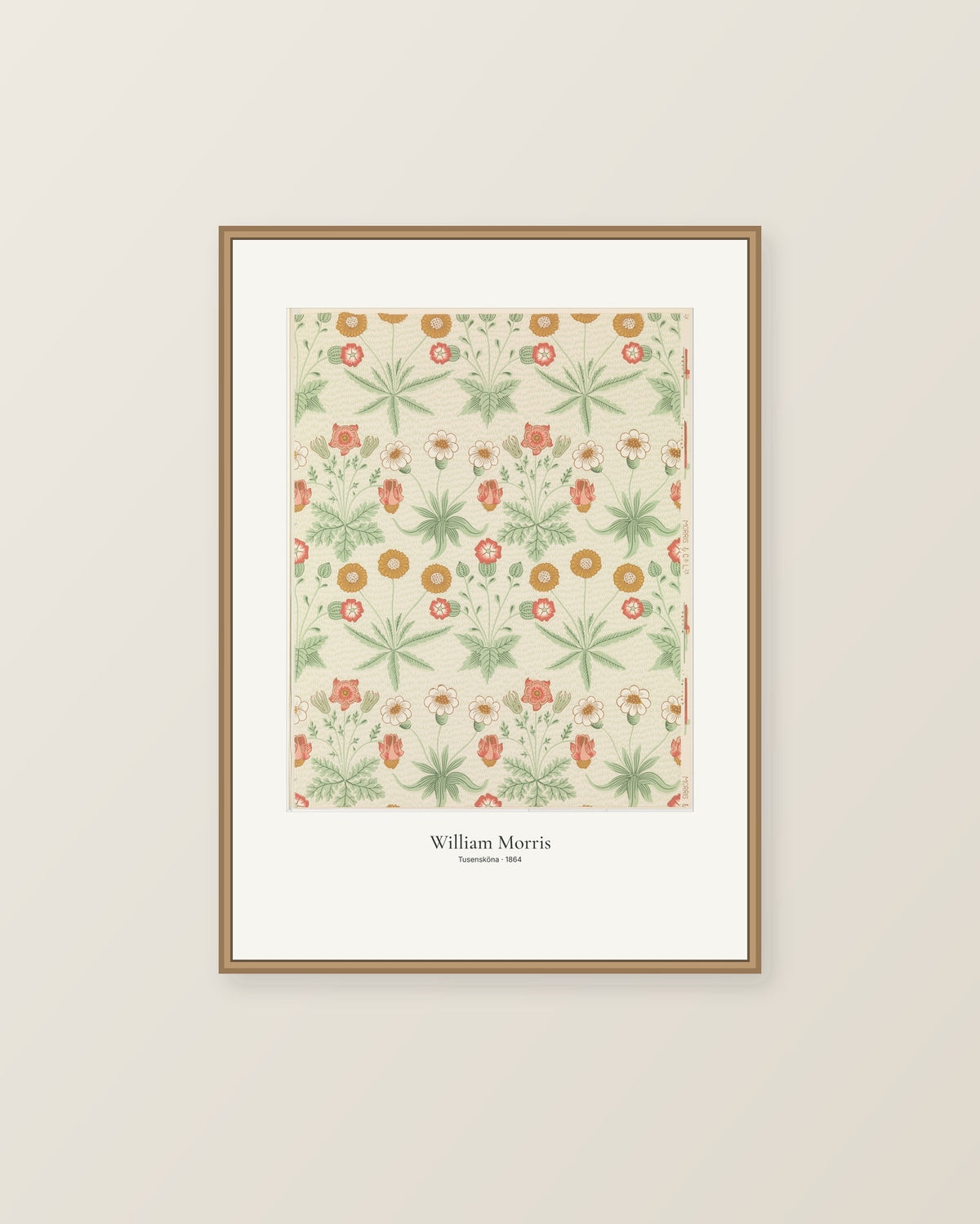 Tusensköna av William Morris. Konstposter med ljus marginal och diskret verktext. Illustrerad inramningsvy. Ram ingår inte.