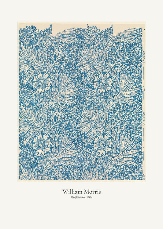 Ringblomma av William Morris. Konstposter med ljus marginal och diskret verktext. 50 × 70 cm.