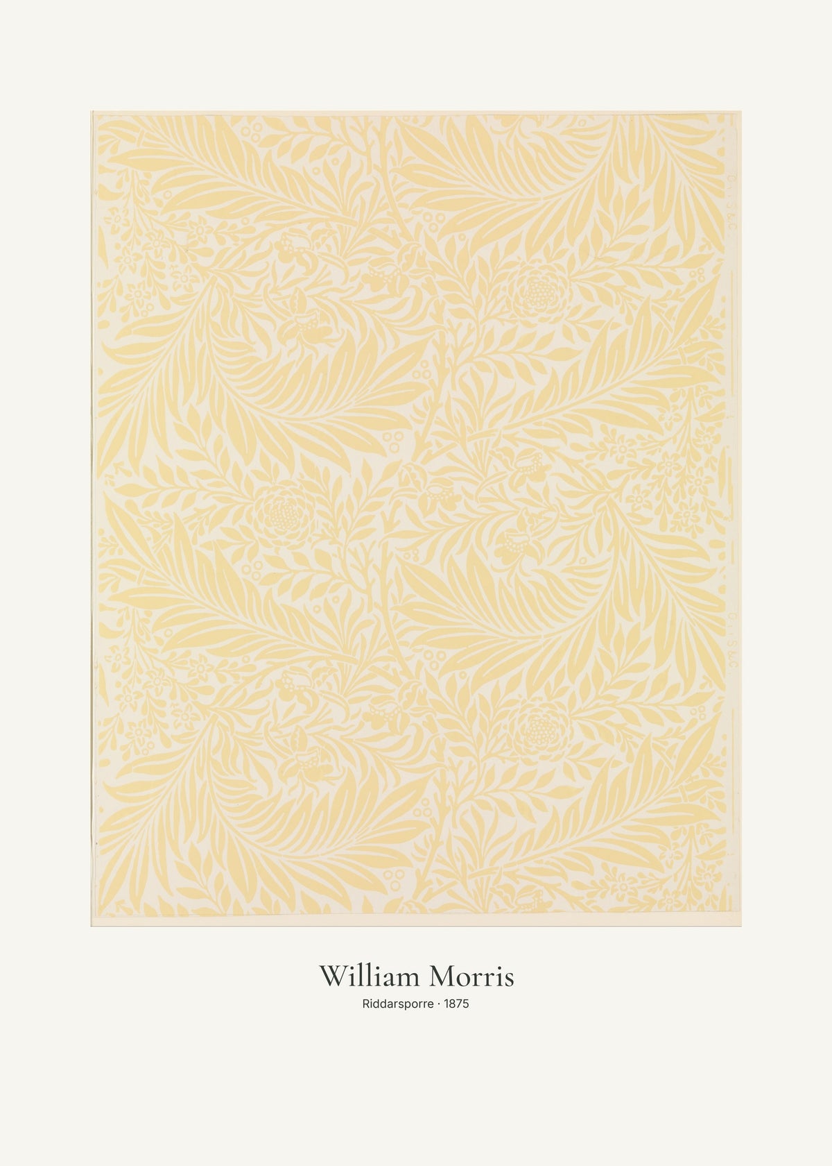 Riddarsporre av William Morris. Konstposter med ljus marginal och diskret verktext. 50 × 70 cm.