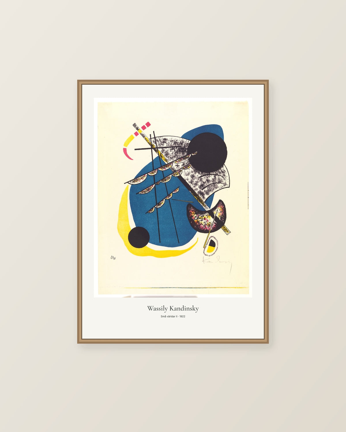 Små världar II av Wassily Kandinsky. Konstposter med ljus marginal och diskret verktext. Illustrerad inramningsvy. Ram ingår inte.