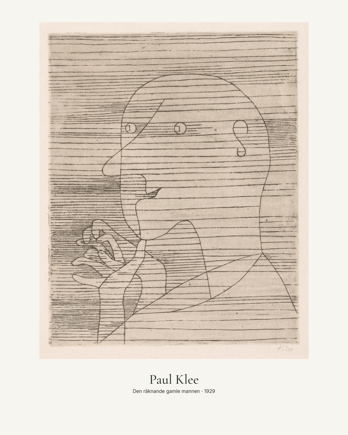 Den räknande gamle mannen av Paul Klee. Konstposter med ljus marginal och diskret verktext. 40 × 50 cm.