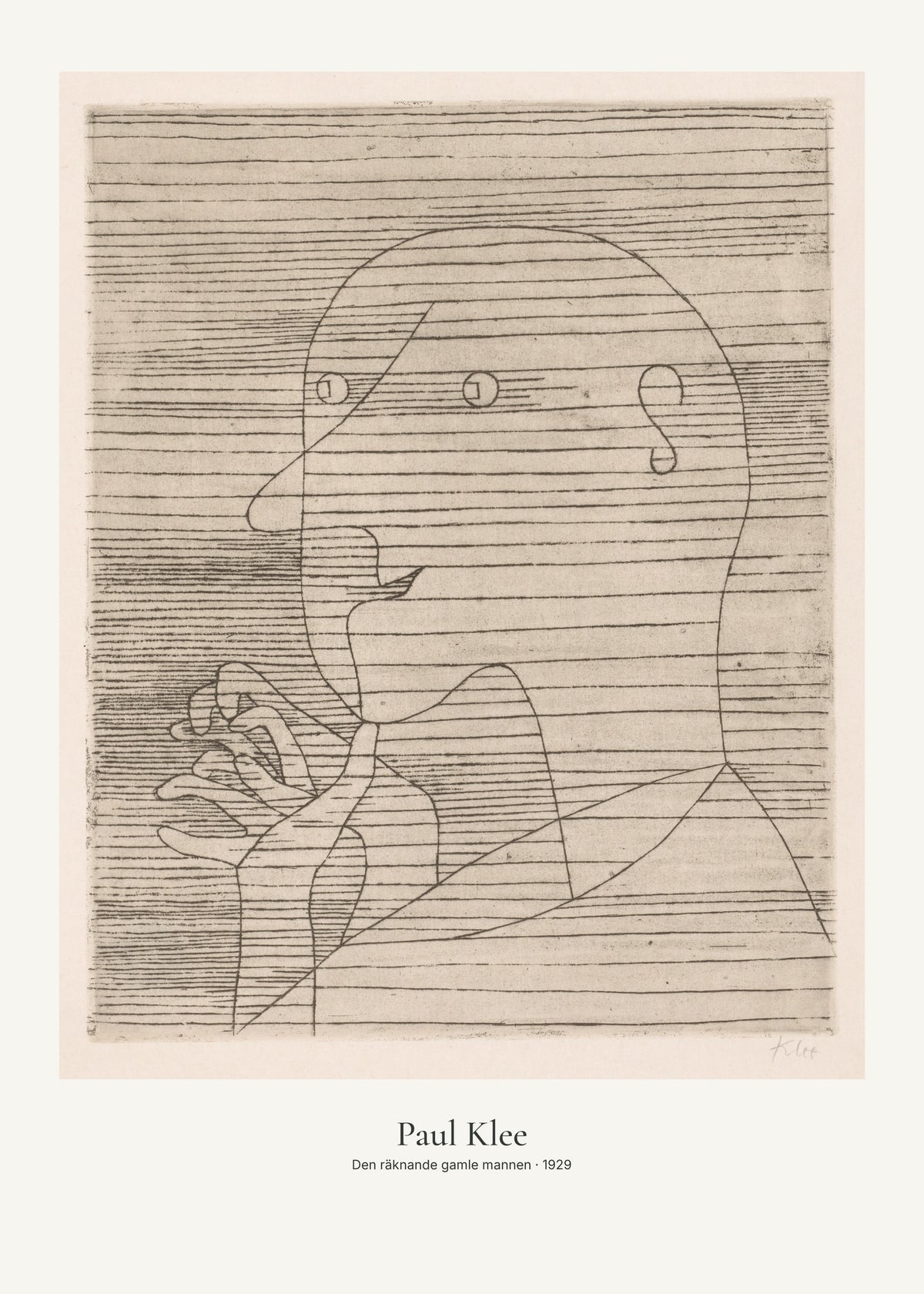 Den räknande gamle mannen av Paul Klee. Konstposter med ljus marginal och diskret verktext. 50 × 70 cm.