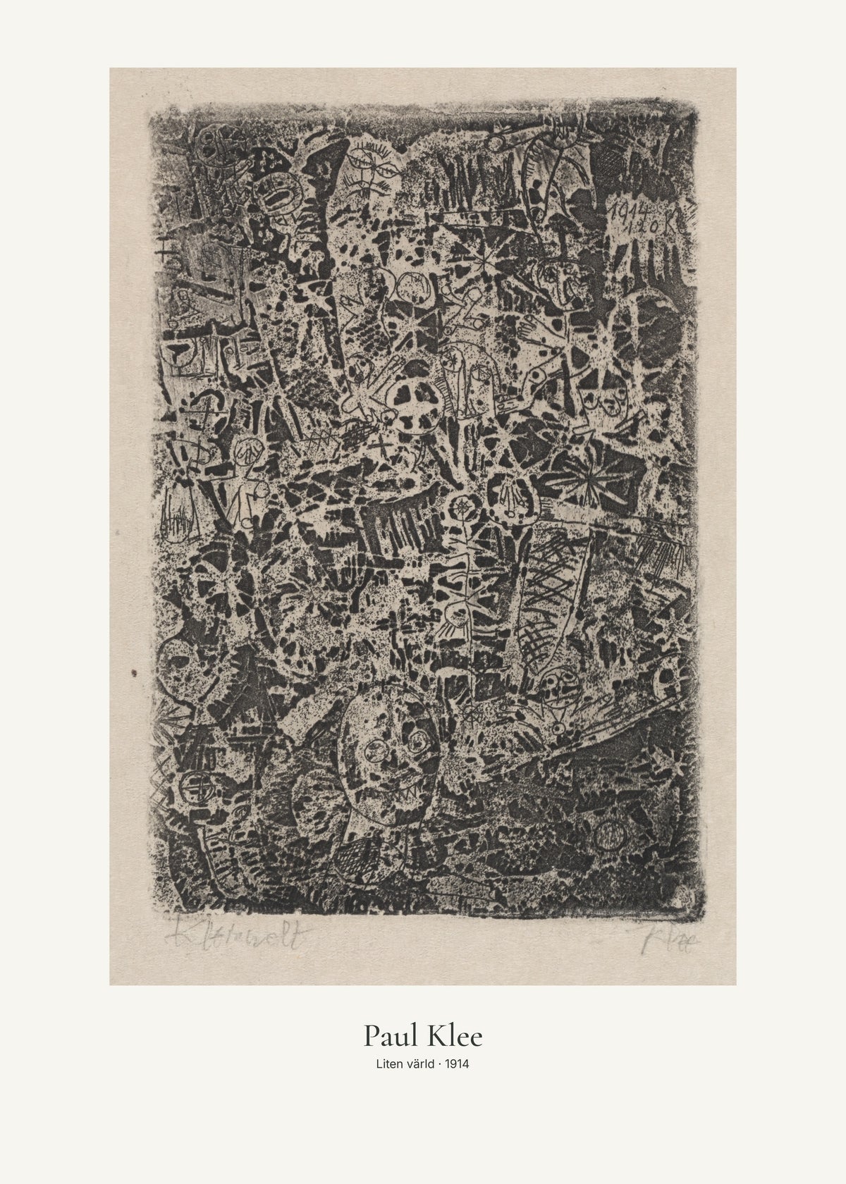 Liten värld av Paul Klee. Konstposter med ljus marginal och diskret verktext. 50 × 70 cm.