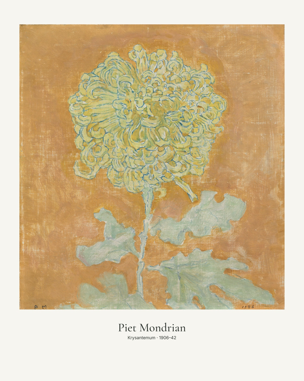 Krysantemum av Piet Mondrian. Konstposter med ljus marginal och diskret verktext. 40 × 50 cm.