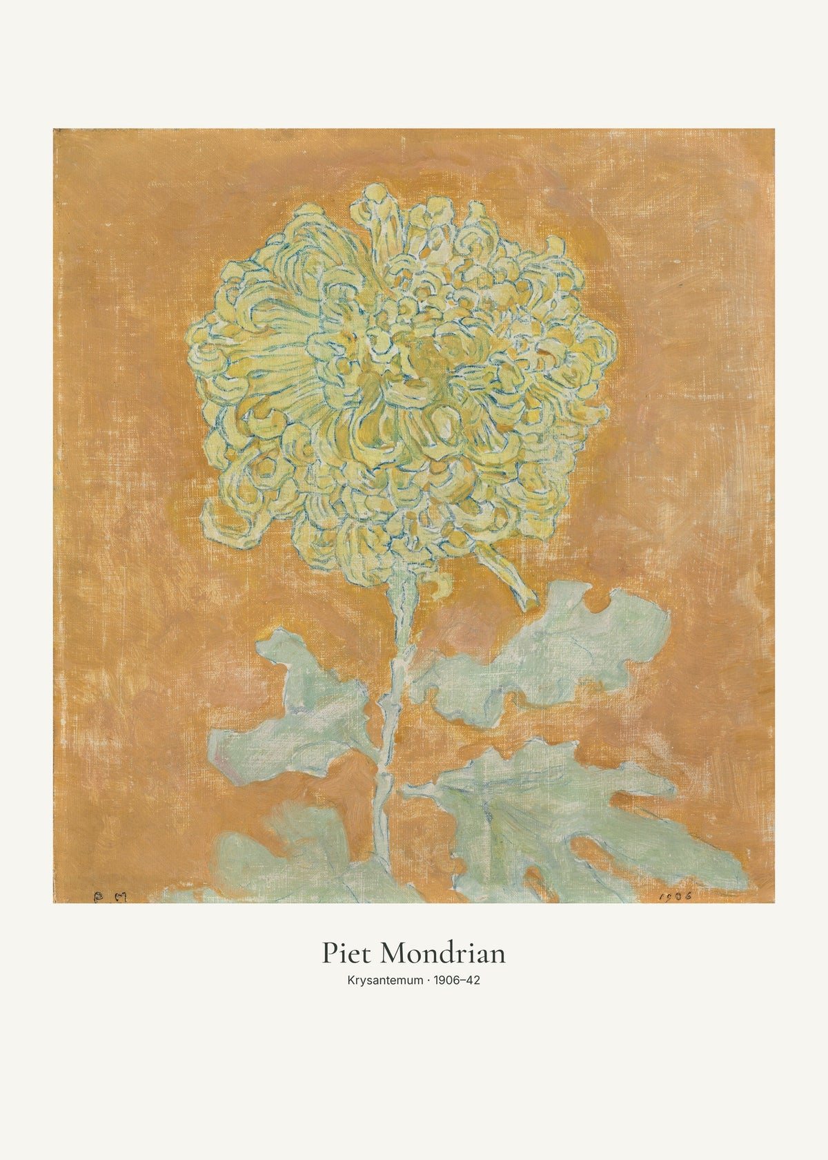 Krysantemum av Piet Mondrian. Konstposter med ljus marginal och diskret verktext. 50 × 70 cm.