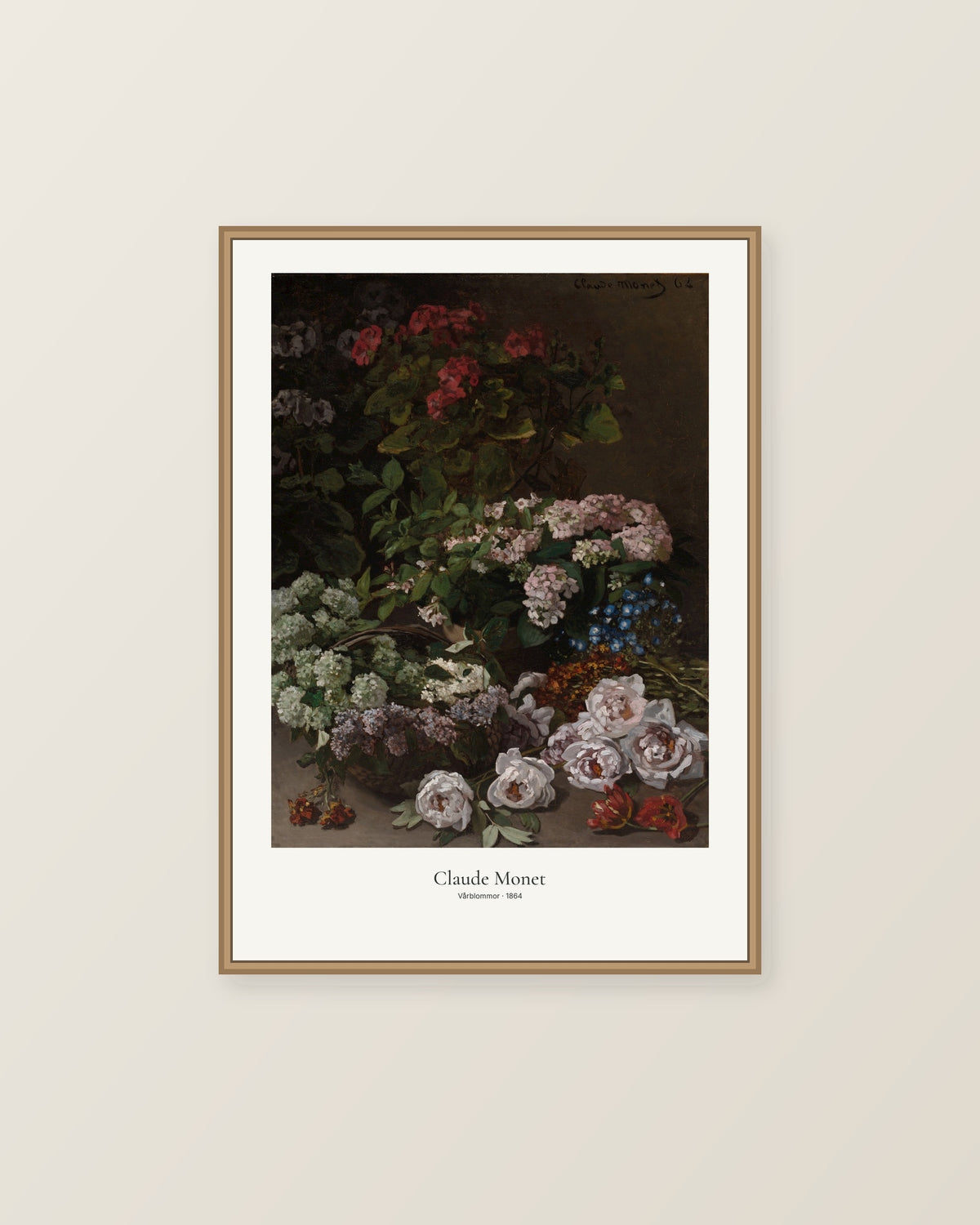 Vårblommor av Claude Monet. Konstposter med ljus marginal och diskret verktext. Illustrerad inramningsvy. Ram ingår inte.