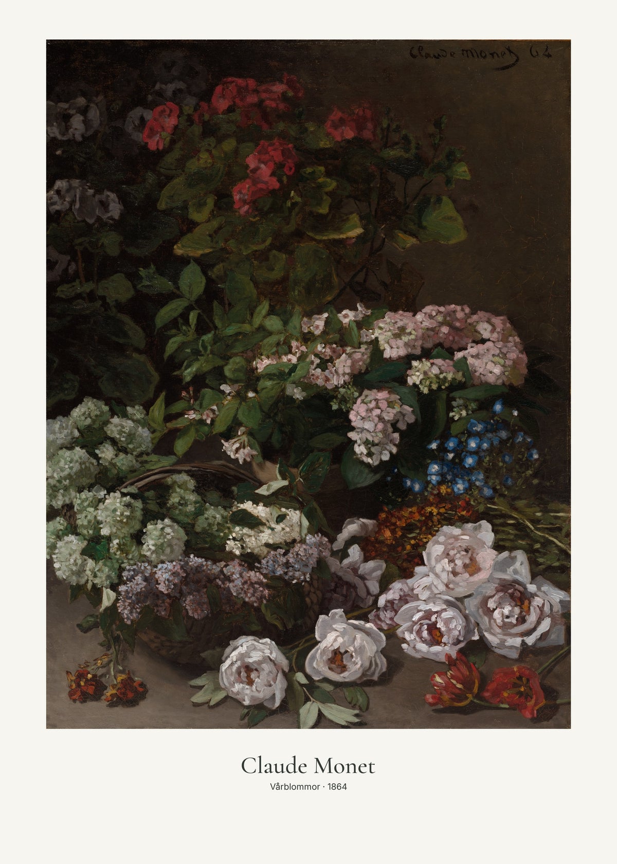 Vårblommor av Claude Monet. Konstposter med ljus marginal och diskret verktext. 50 × 70 cm.