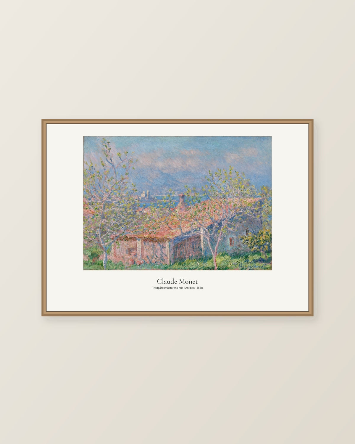 Trädgårdsmästarens hus i Antibes av Claude Monet. Konstposter med ljus marginal och diskret verktext. Illustrerad inramningsvy. Ram ingår inte.