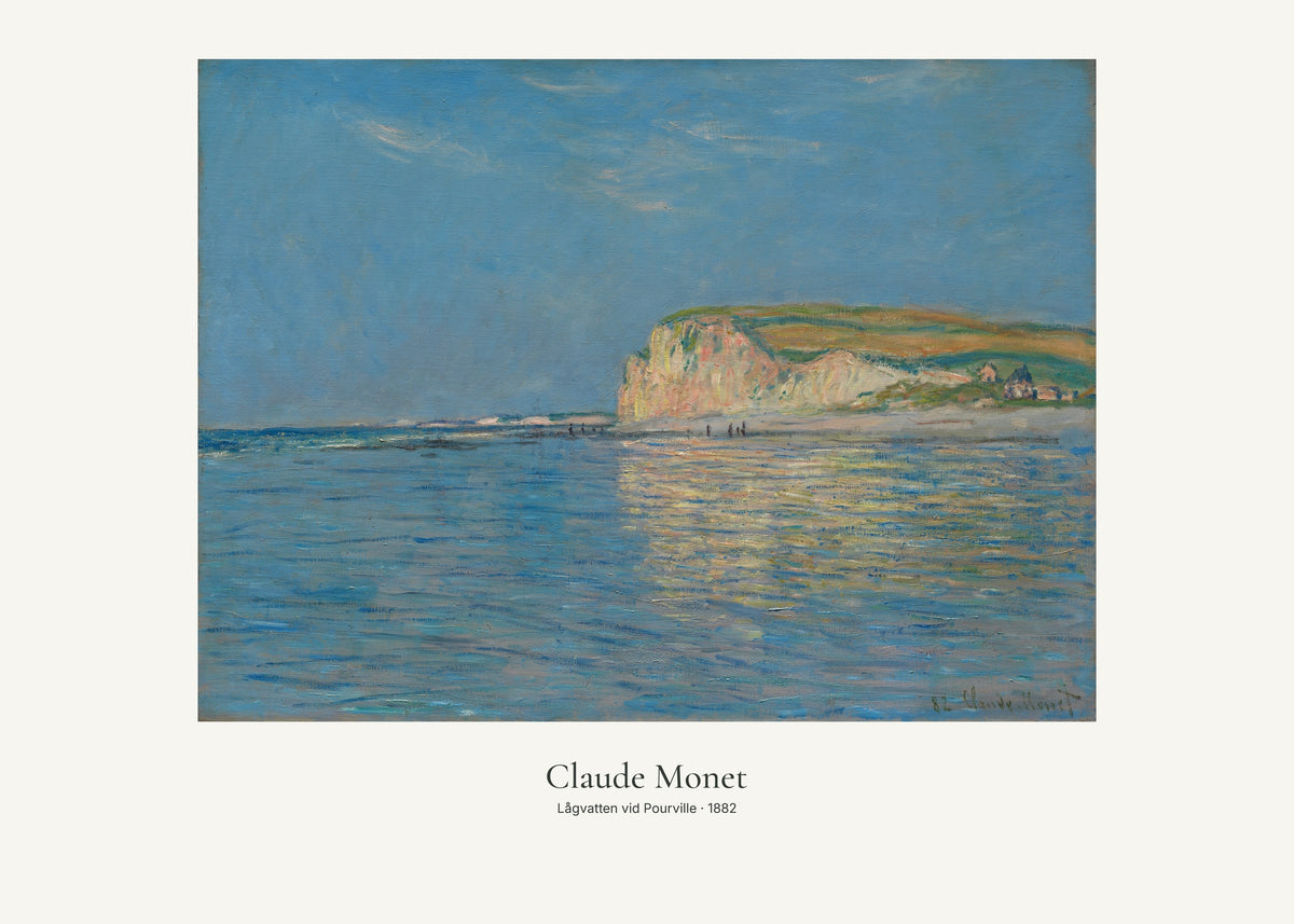 Lågvatten vid Pourville av Claude Monet. Konstposter med ljus marginal och diskret verktext. 50 × 70 cm.