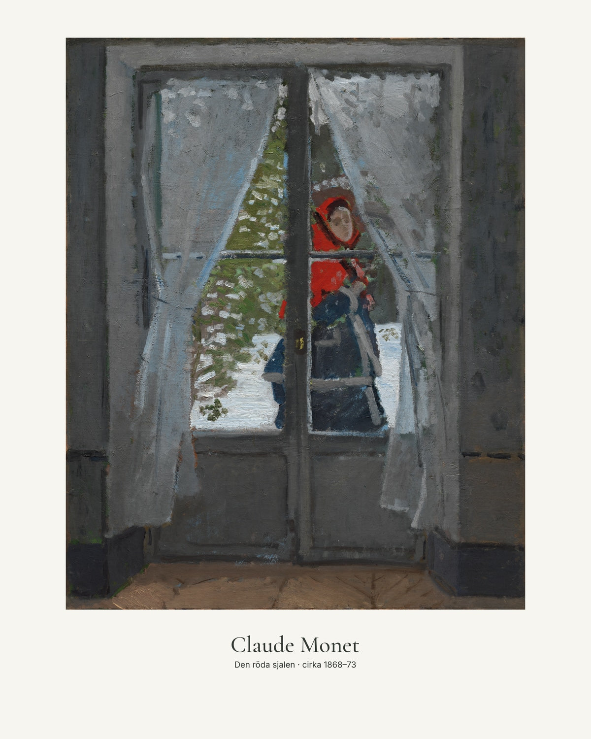 Den röda sjalen av Claude Monet. Konstposter med ljus marginal och diskret verktext. 40 × 50 cm.