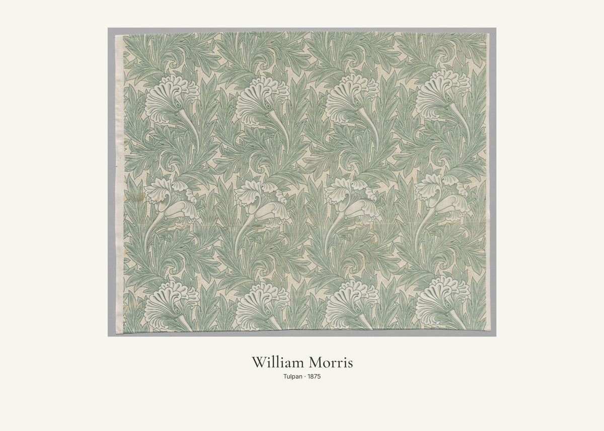 Tulpan av William Morris. Konstposter med ljus marginal och diskret verktext. 50 × 70 cm.