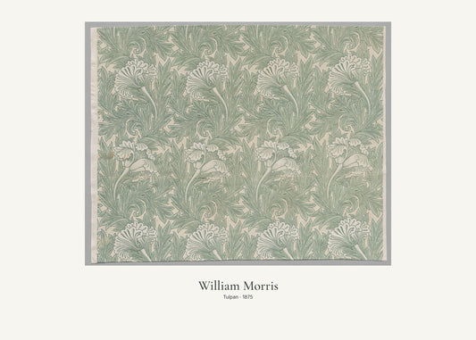 Tulpan av William Morris. Konstposter med ljus marginal och diskret verktext. 50 × 70 cm.
