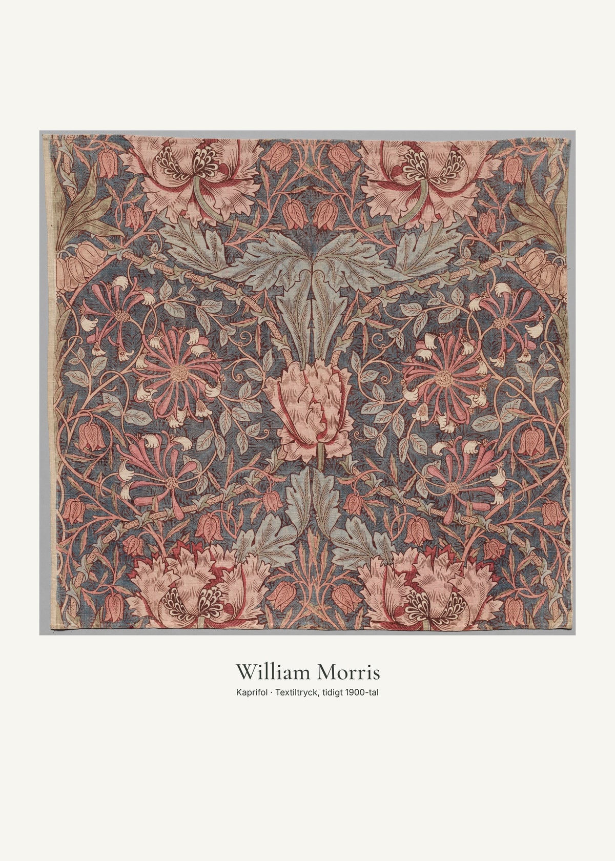 Kaprifol av William Morris. Konstposter med ljus marginal och diskret verktext. 50 × 70 cm.