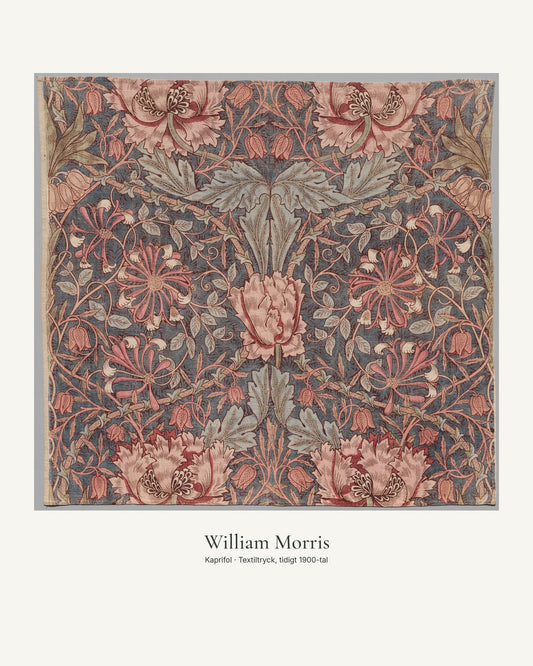 Kaprifol av William Morris. Konstposter med ljus marginal och diskret verktext. 40 × 50 cm.