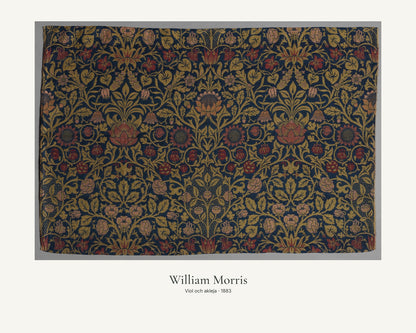 Viol och akleja av William Morris. Konstposter med ljus marginal och diskret verktext. 40 × 50 cm.