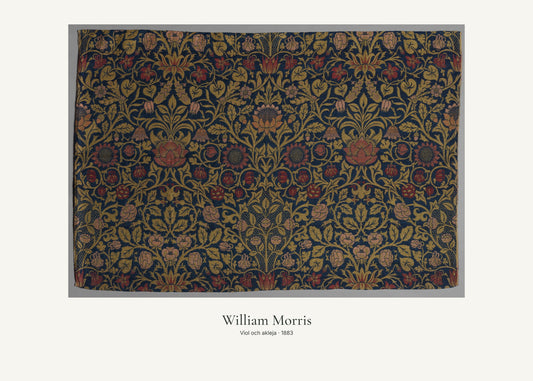 Viol och akleja av William Morris. Konstposter med ljus marginal och diskret verktext. 50 × 70 cm.