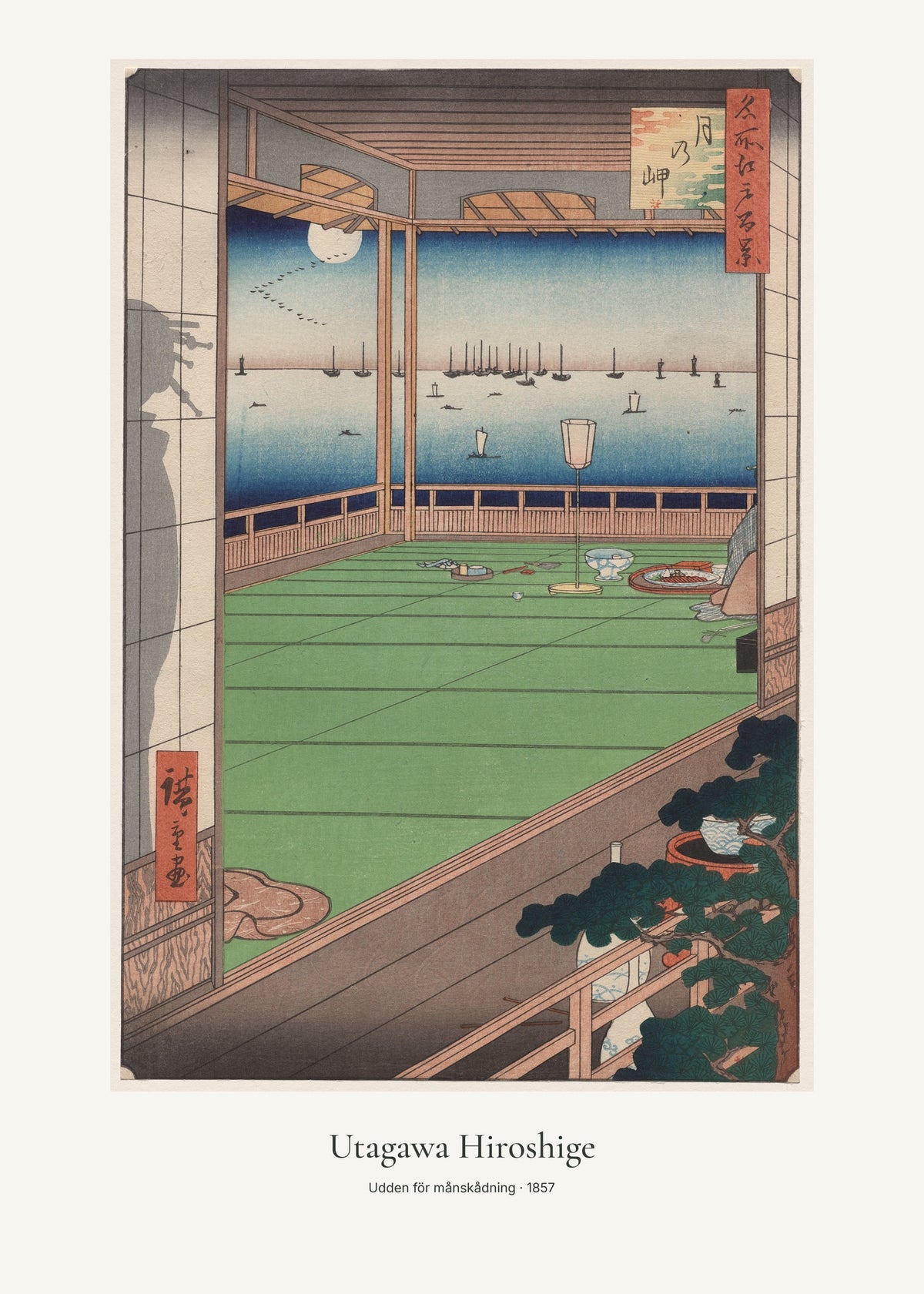 Udden för månskådning av Utagawa Hiroshige. Konstposter med ljus marginal och diskret verktext. 50 × 70 cm.