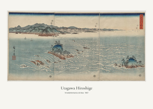 Virvelströmmarna vid Awa av Utagawa Hiroshige. Konstposter med ljus marginal och diskret verktext. 50 × 70 cm.