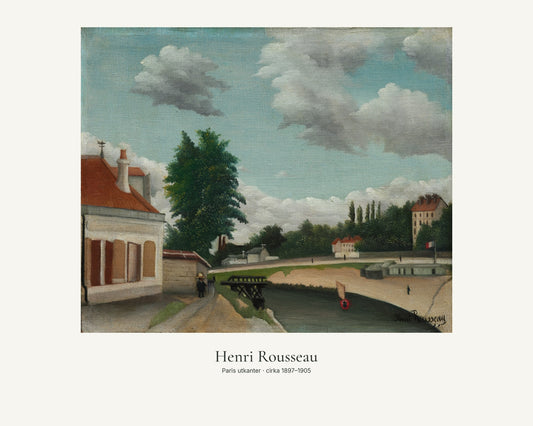 Paris utkanter av Henri Rousseau. Konstposter med ljus marginal och diskret verktext. 40 × 50 cm.