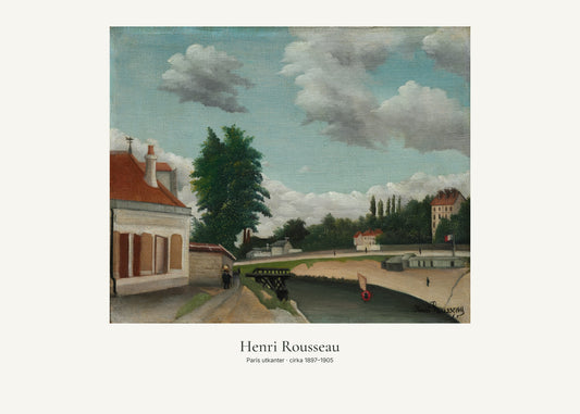 Paris utkanter av Henri Rousseau. Konstposter med ljus marginal och diskret verktext. 50 × 70 cm.